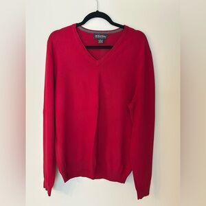 Brooks Brothers Men's Red Extra Fine Italian Merino Wool Blend V-neck Sweater L